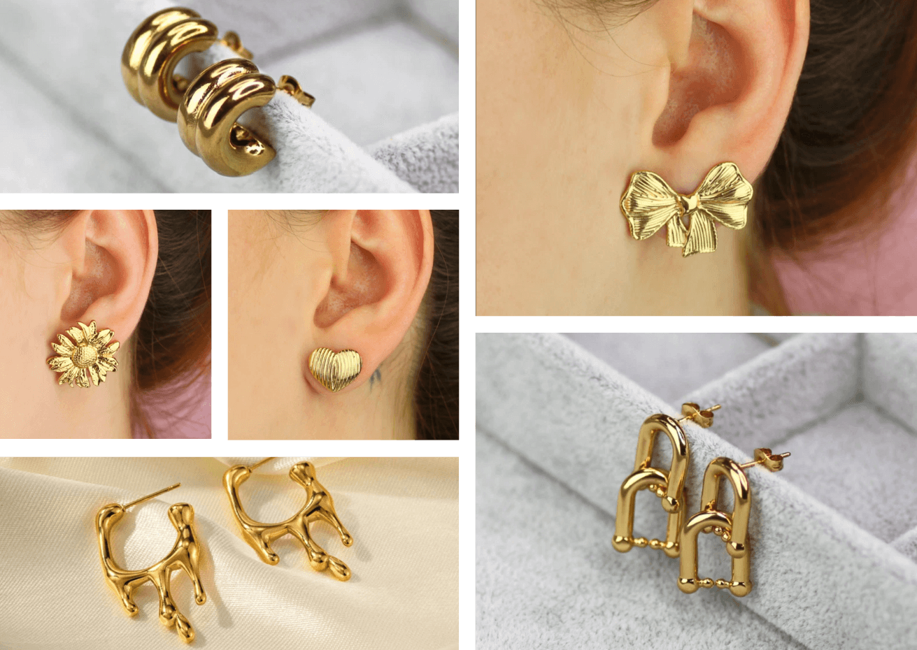 Duże sztyfty pozłacane, efektowe kolczyki ze stali 