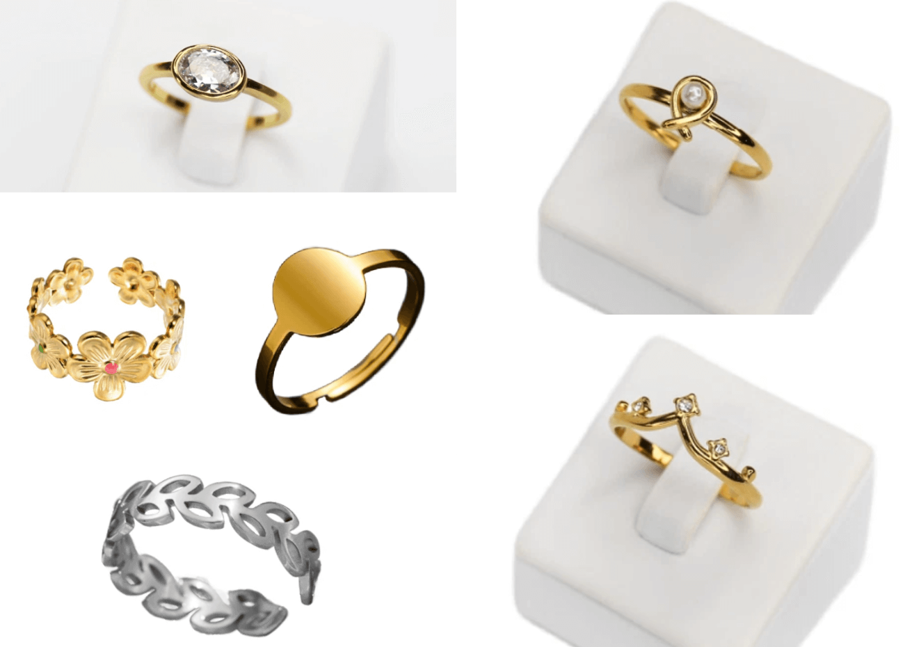 Regulowane pierścionki pozłacane ze stali chirurgicznej