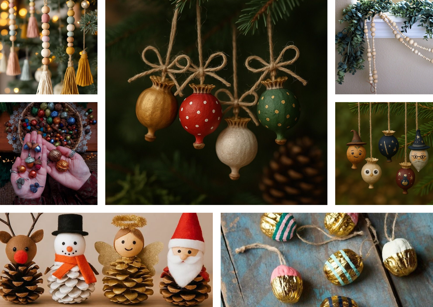 Ozdoby świąteczne do zrobienia z dziećmi z szyszek, makówek, orzechów i drewnianych koralików