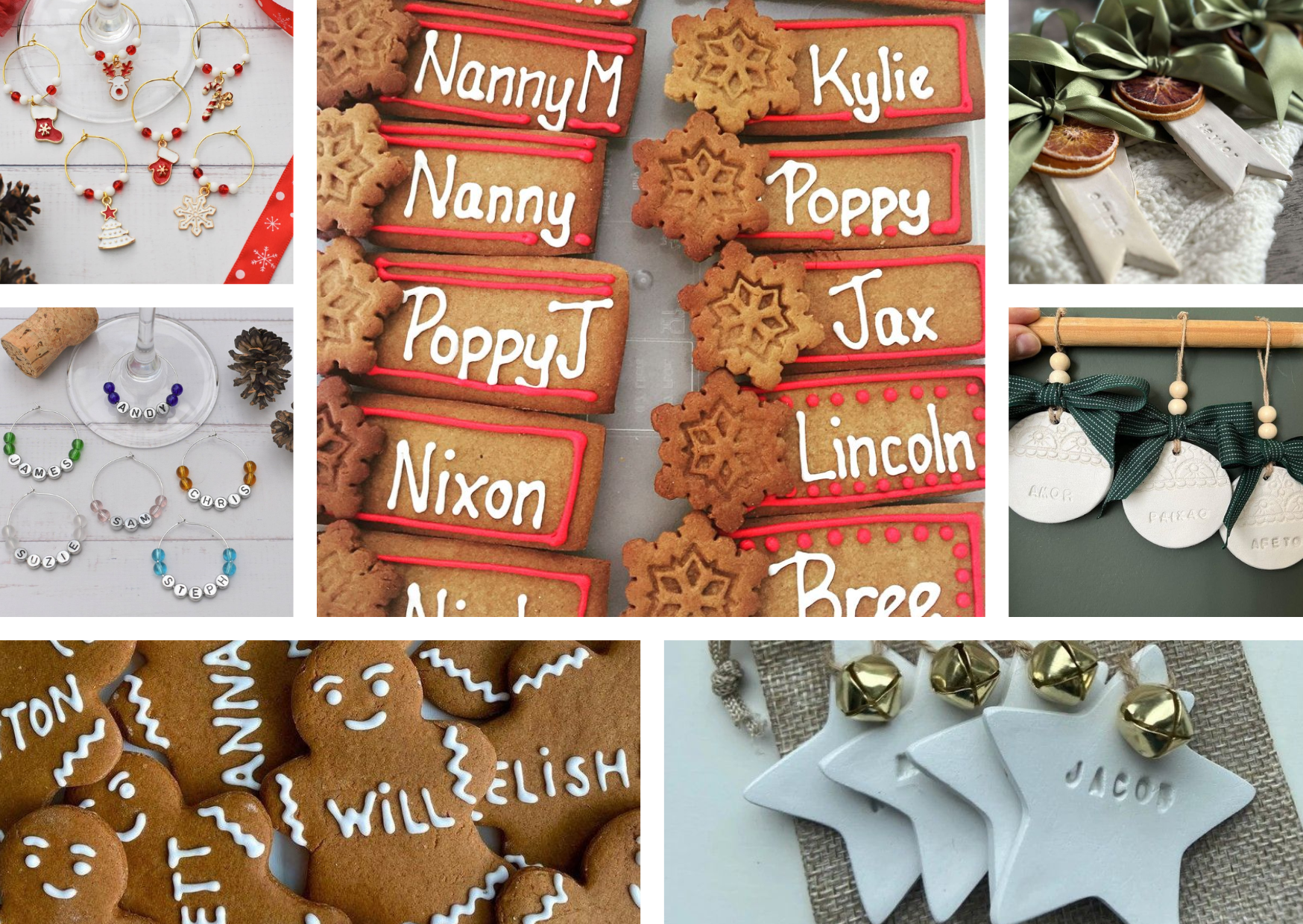 Różne rodzaje wigilijnych winietek z imionami