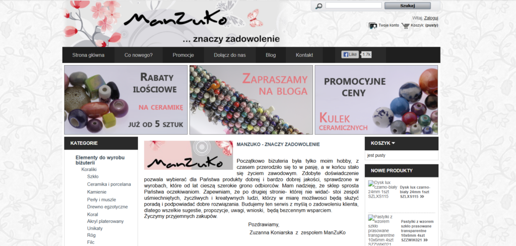 Pierwsza odsłona sklepu manzuko
